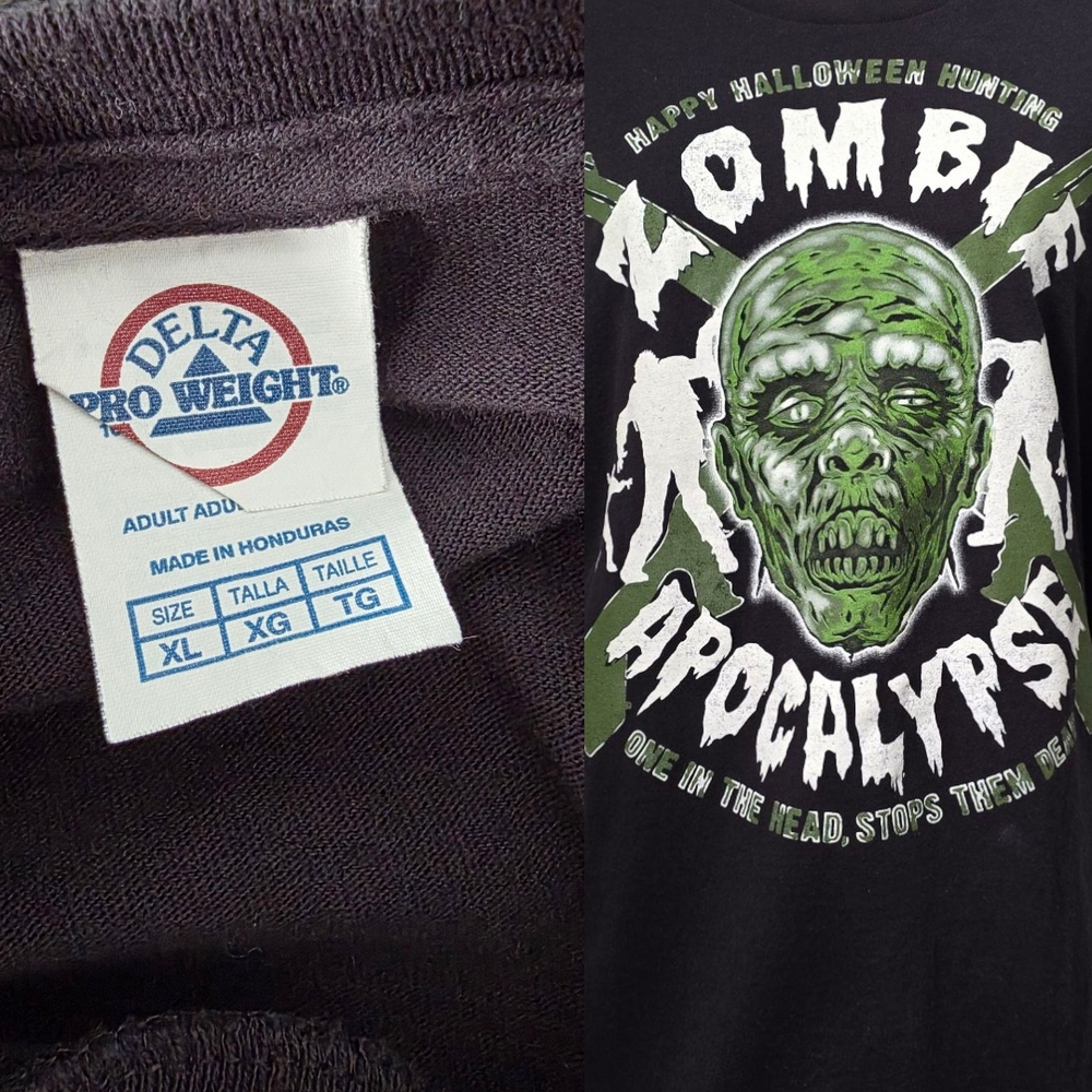 Vintage Delta Zombie Apocalypse Green& Black T-Shirt Halloween Unisex Oversized - Picture 4 of 4